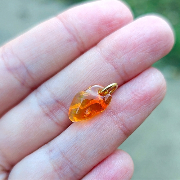 Little 18k Gold Mexican Fire Opal Charm Pendant - Picture 3 of 7